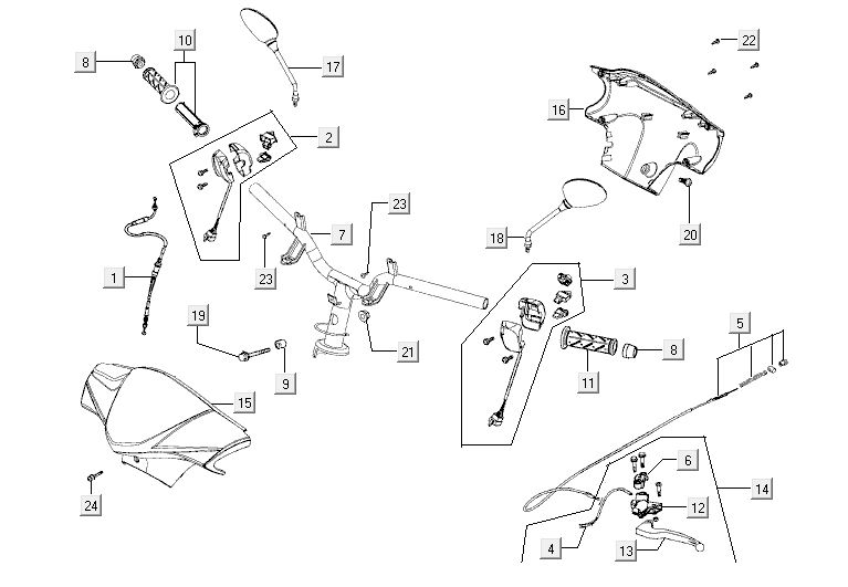Lenkungsteile Kymco Agility 10' 4-Takt weiß silber