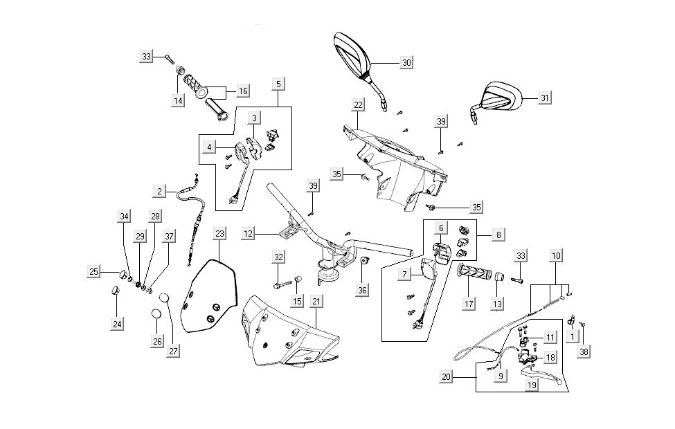 Lenkungsteile Kymco Super8 4-Takt ab 2009 weiß