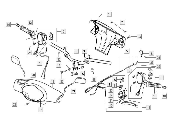 Lenkungsteile Kymco Yup 2t AC schwarz glänzend