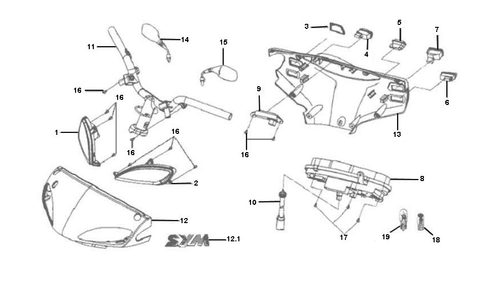 Lenkerverkleidungen - Blinker Vorderseite Sym Jet Euro-X 50 2T AC