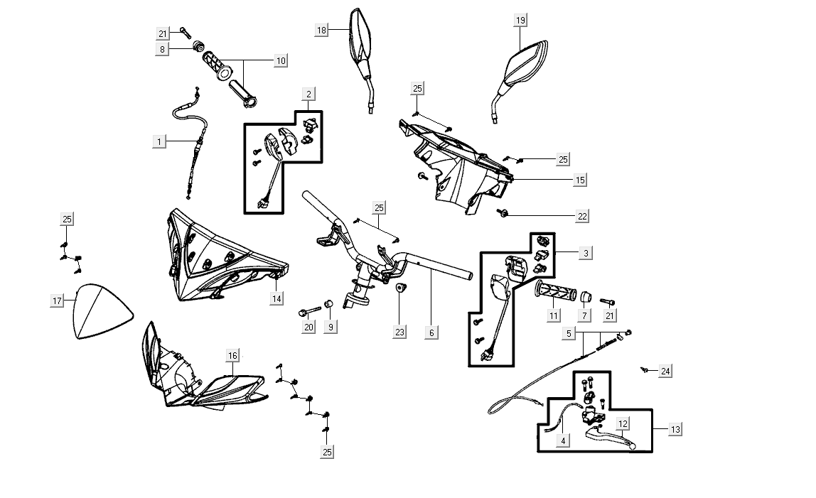 Lenkungsteile Kymco Super8 Street 50i E4 Mattschwarz