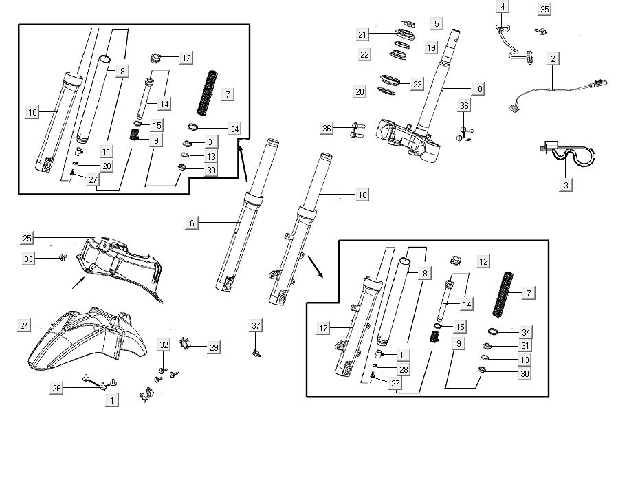 Vorbau, Vordergabel Kymco People S 50i E4 Matt Grau