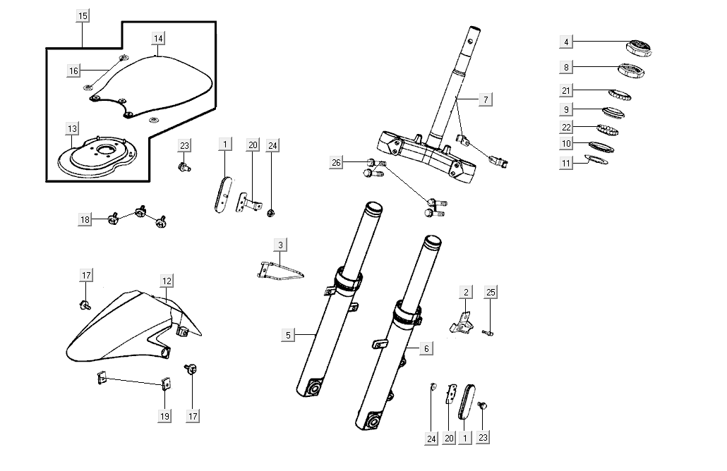 Vorbau vorne Kymco Super8 Street 50i E4 Matt Schwarz