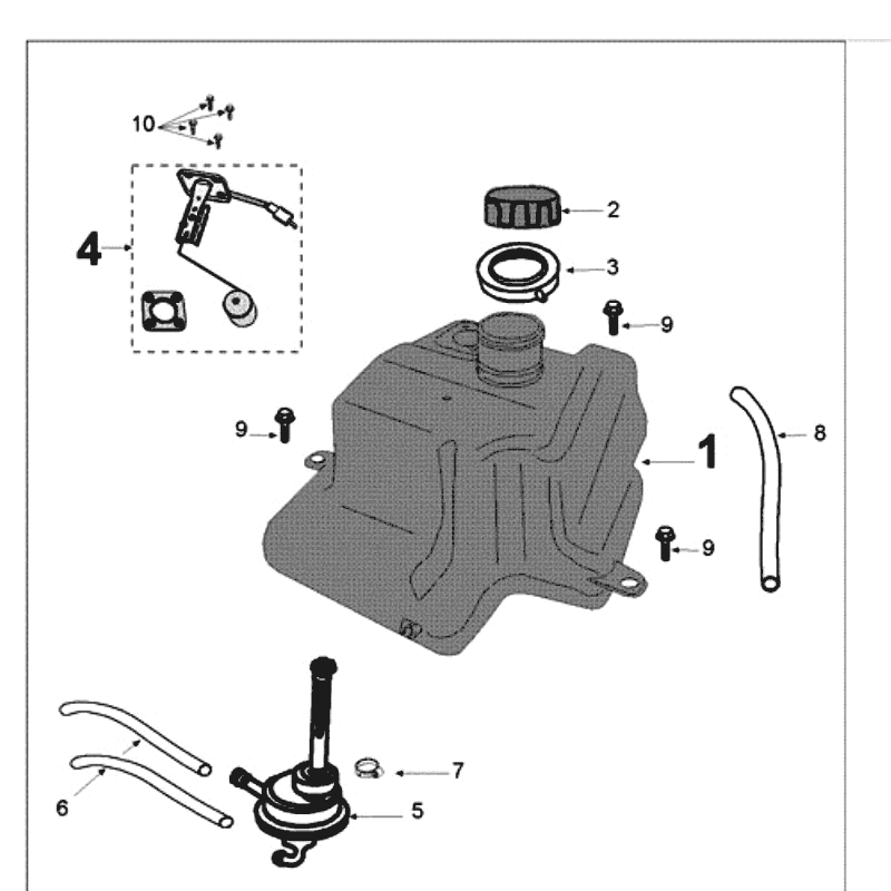 Tank und Benzin Peugeot Kisbee blau