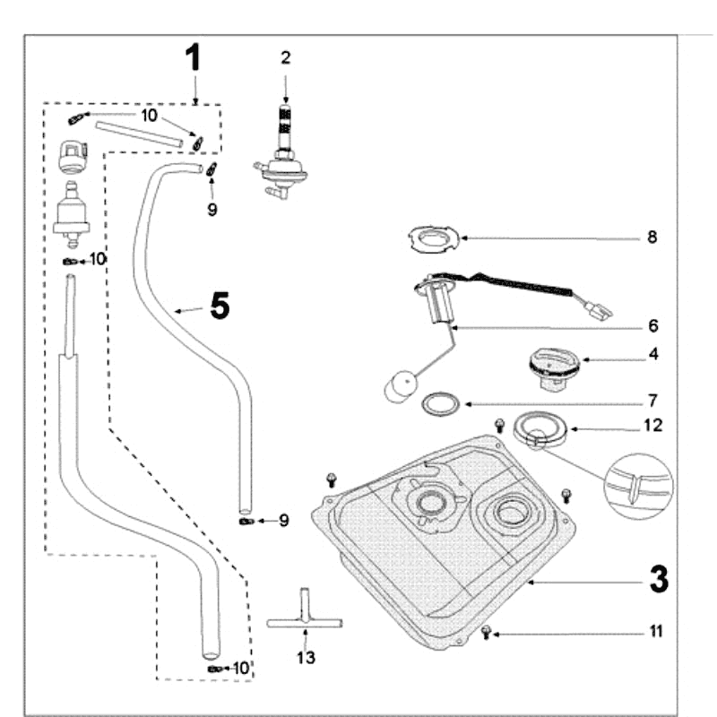 Tank Smal und Benzinpumpe Peugeot Tweet Gold mattschwarz