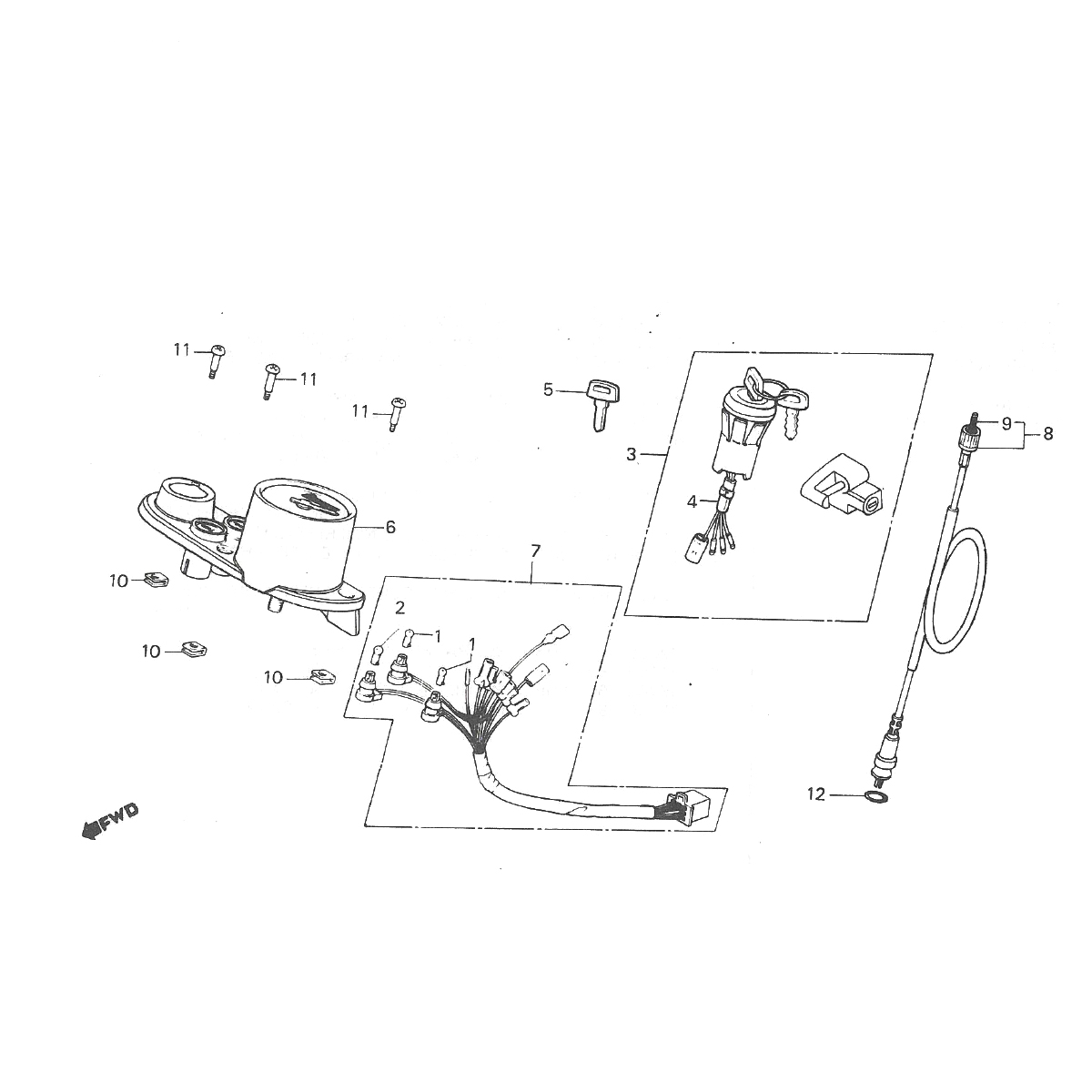 Tacho - Cockpit und Zündschloss Honda MT50