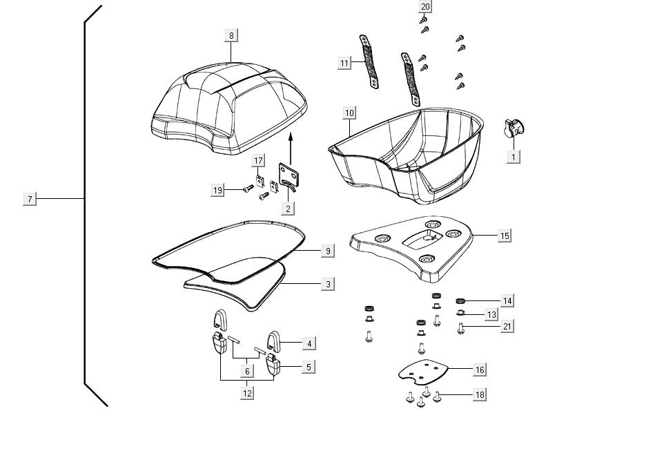 Top-Case-Teile AGILITY 16+ 4T 200i Matt Metallic Hellblau