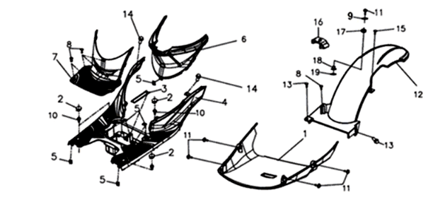 Fußplatte/ Rahmenverkleidungen 2 Sym Symphony ST 200I Blau/ Schwarz/ Silber