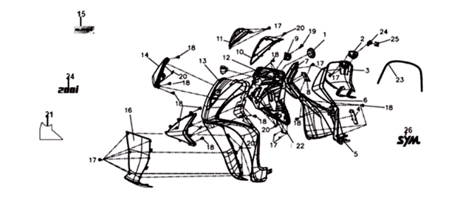 Fußplatte/Rahmenabdeckung Sym Symphony ST 200I Hellschwarz (BK-7C)