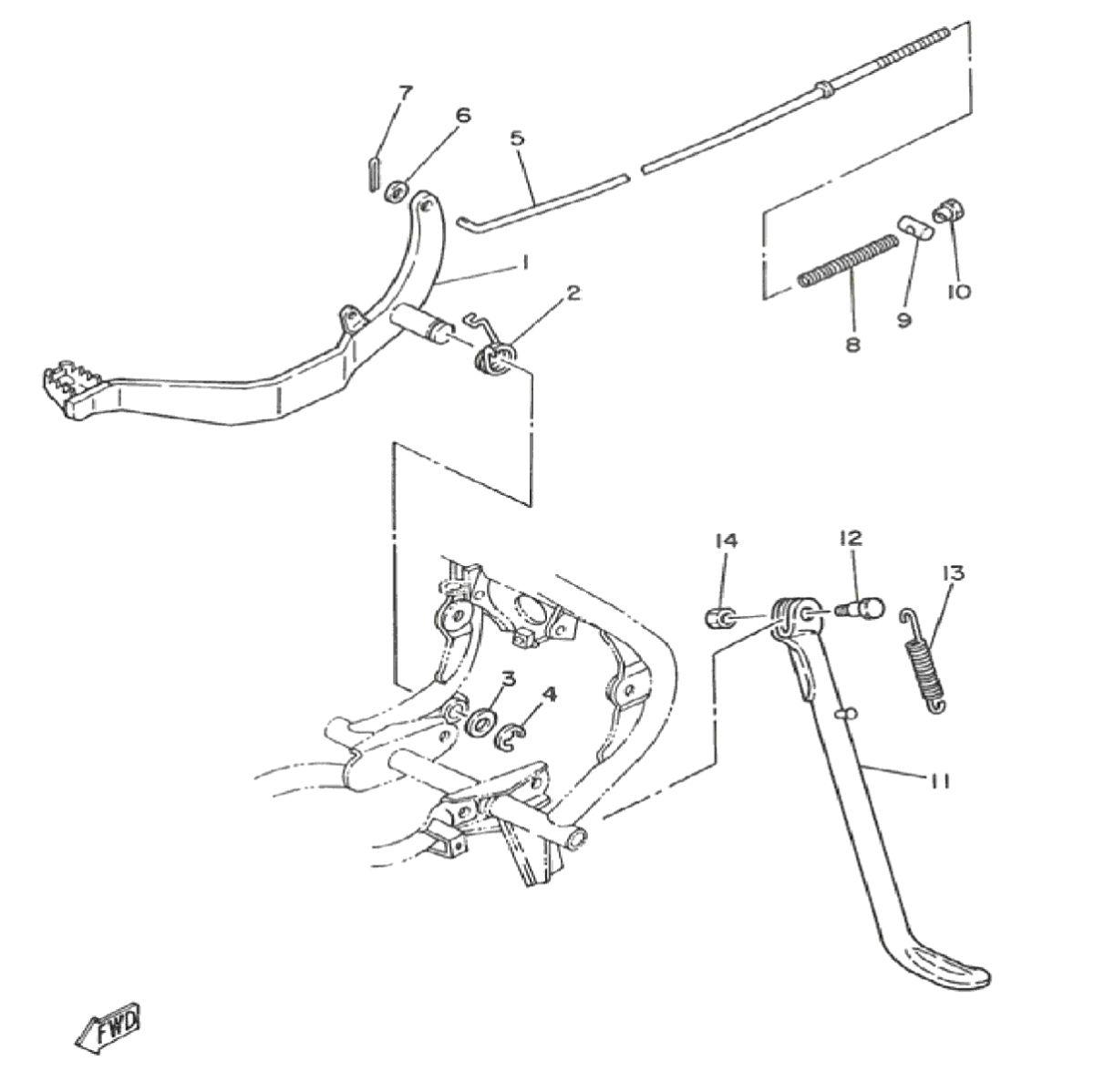 Voetrust - rempedaal - zijstandaard Yamaha DT-50 MX