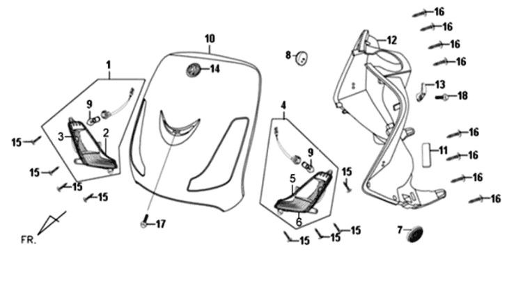 Voorkap - beenschild - knipperlichten voorzijde Sym Fiddle II Wit (WH-8018P)
