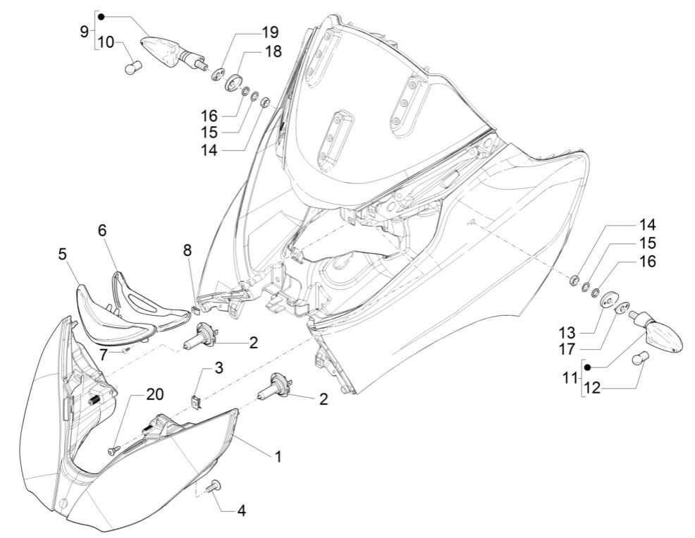 Frontscheinwerfer - Blinker Piaggio MP3 300 ie E4 LT BUSINESS - SPORT NOABS-ABS 2016 - 2018 (EMEA)