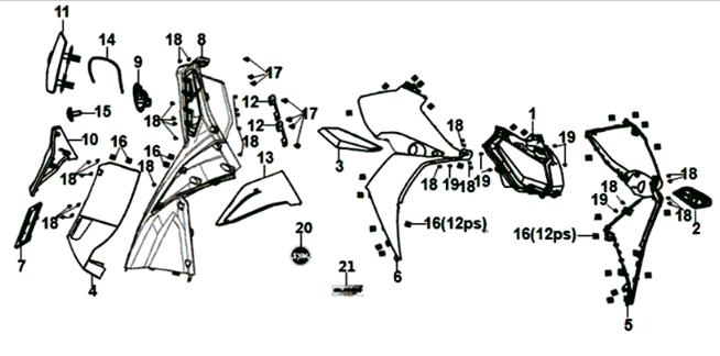 Frontplatte/Innenplatte/automatischer Blinker Sym Jet 14 125I E4 Rot (R-010CA)