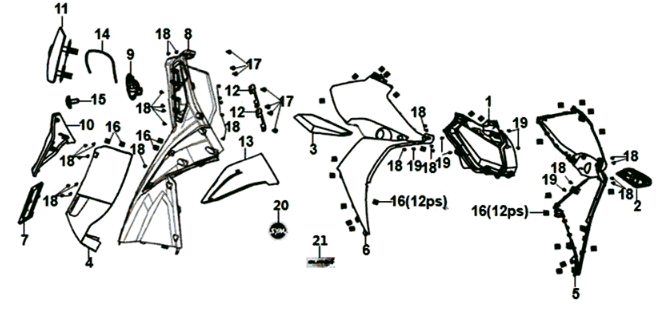 Frontplatte/ Innenplatte/ Blinksystem Sym Jet 14 125I E4 Blue (BU-289S)