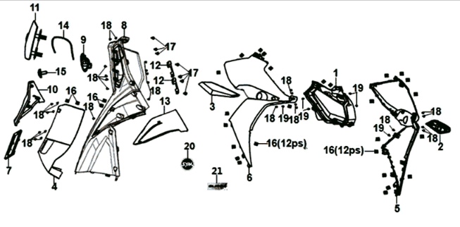 Frontplatte/Innenplatte/automatischer Blinker Sym Jet 14 125I E4 Weiß (WH-006)