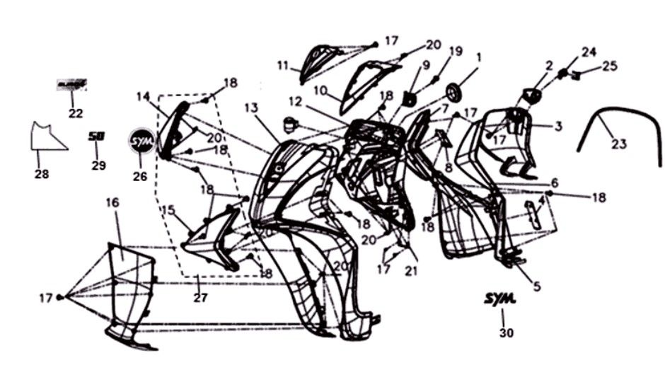 Frontplatte Innenplatte Blinker Sym Symphony ST euro4 (BK-7C) hellschwarz