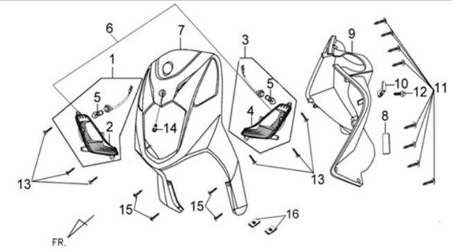 Frontplatte/ Innenplatte/ Blinker Sym X'PRO 125 Jet Black BK5560