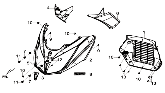 Frontplatte/ Blinker/ innerer Beinschild Sym Joymax 300I ABS E3 2014-2016 Mattgrau (GY-7450U)