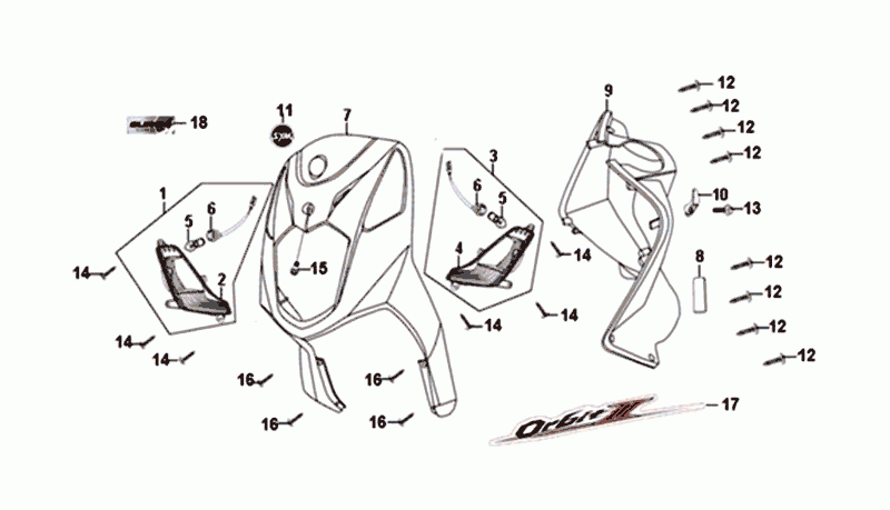 Faceplate/Innenplatte/Blinker SYM Orbit II Euro 4 mattsilber