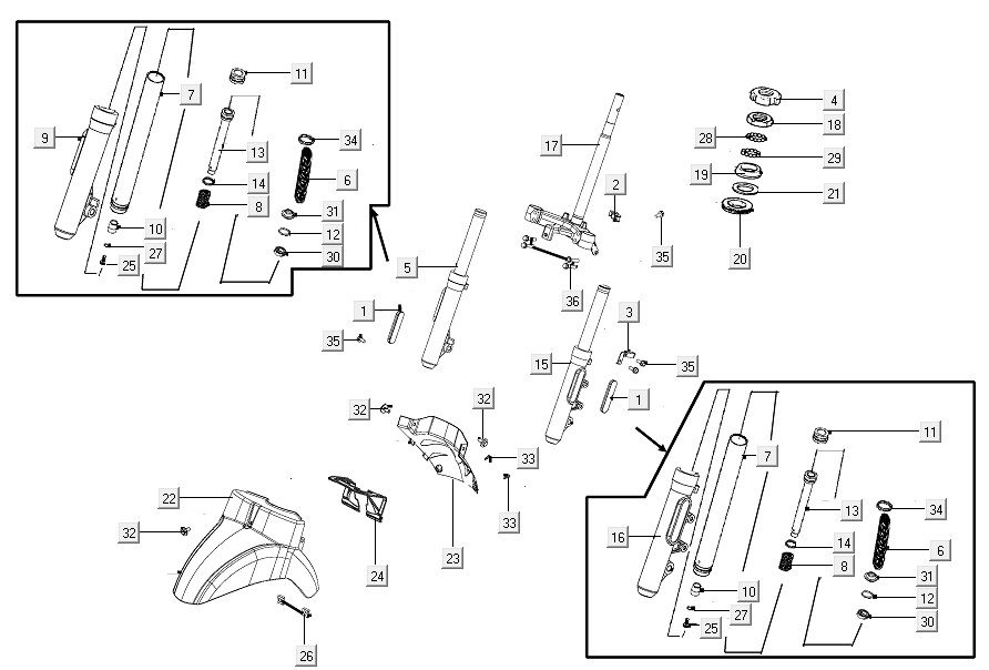 Vordergabel Kymco Like ab 2018 mattschwarz