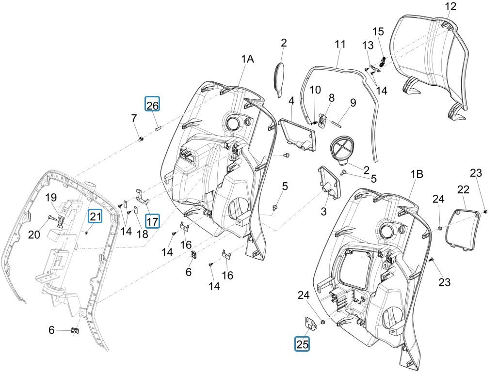 Vorderes Gehäuse - Anti-Schutzplatte Vespa Sprint 125 4T 3V IE ABS