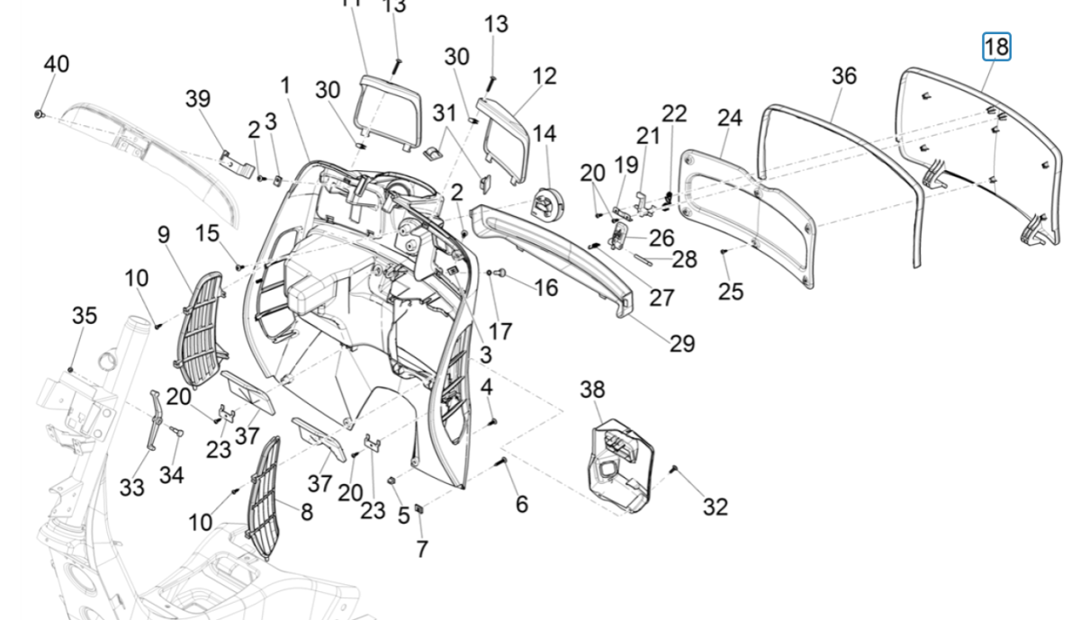 Frontgehäuse - Gegenschutzplatte für Vespa GTS 125 4T E5 ABS 2021 (EMEA)