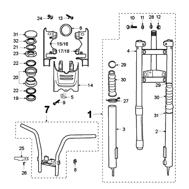 Vordergabel - Steuersatz Peugeot Fox Lieferung Rot