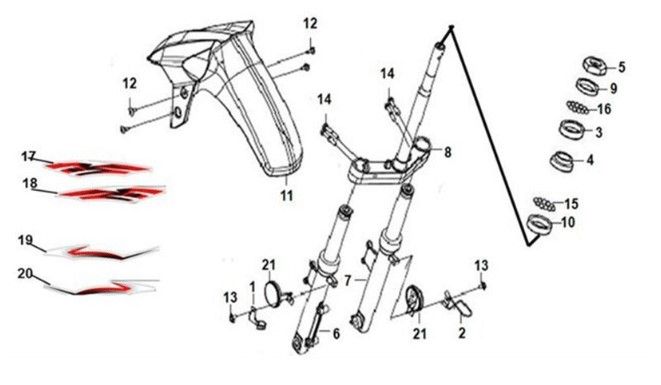 Voorvork - voorspatbord - balhoofdstel Sym Crox 50 E4 BLUE/GRAY (BU-300S/GY-7450U)