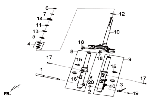 Vorderradgabel/Steuersatz/Frontplatte Sym Joymax 125I ABS