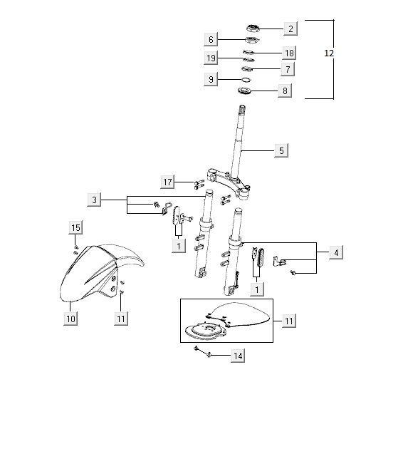 Vordergabel Kymco Agility 10' 4-Takt sportliches Blau