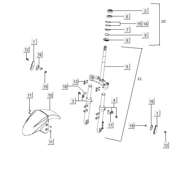 Vordergabel Kymco Agility 12' 4-Takt Silber