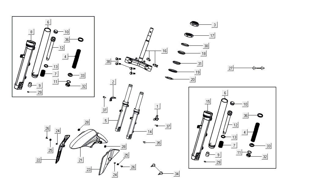 Vordergabel Kymco Agility 16'+ 4-Takt-Einspritzung euro4 schwarz