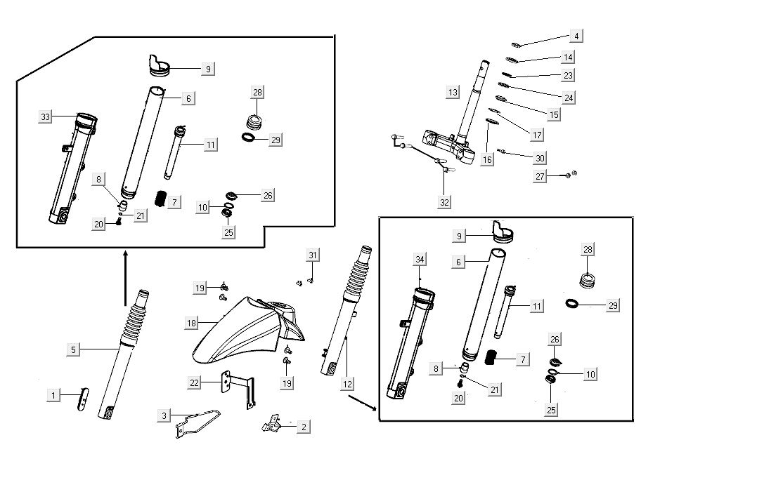 Vordergabel Kymco Agility Delivery 4-Takt euro4 weiß