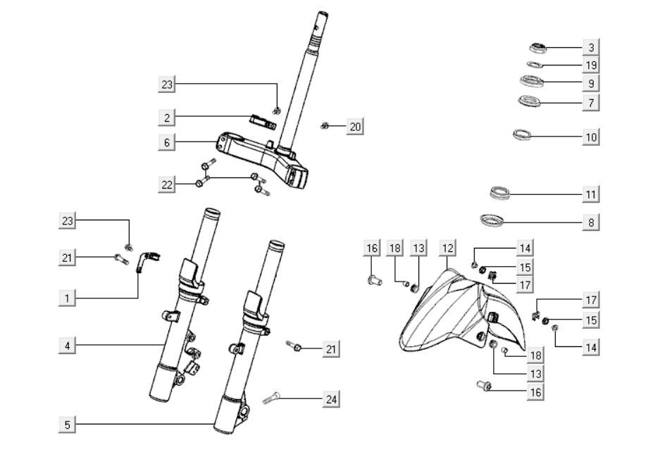 Telegabel Kymco Downtown 300i dunkelgrau