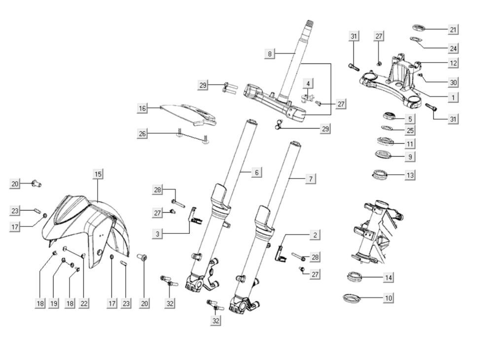 Vordergabel Kymco Xciting 400i Perlschwarz