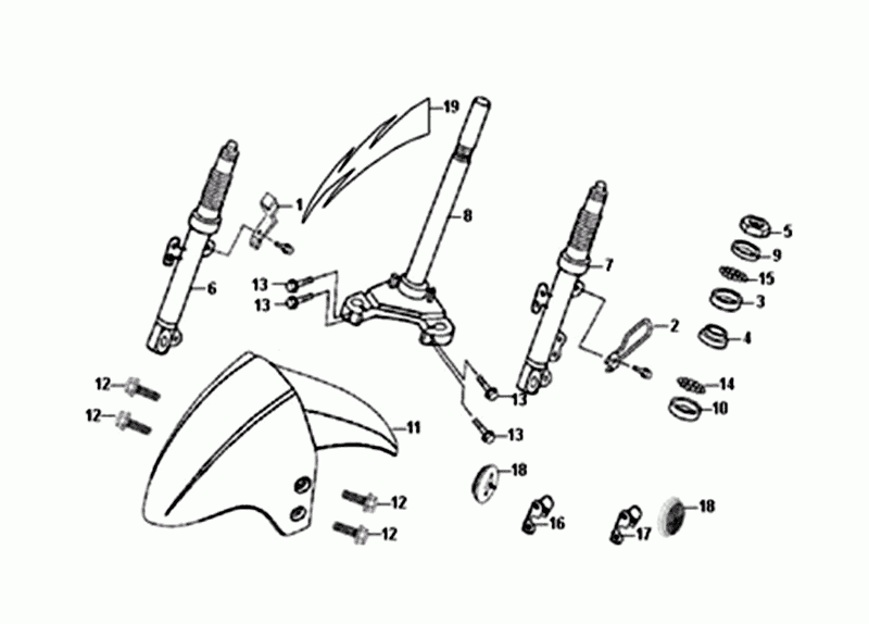 Telegabel/Kotflügel/Steuersatz vorne SYM Orbit II Euro 4 mattsilber