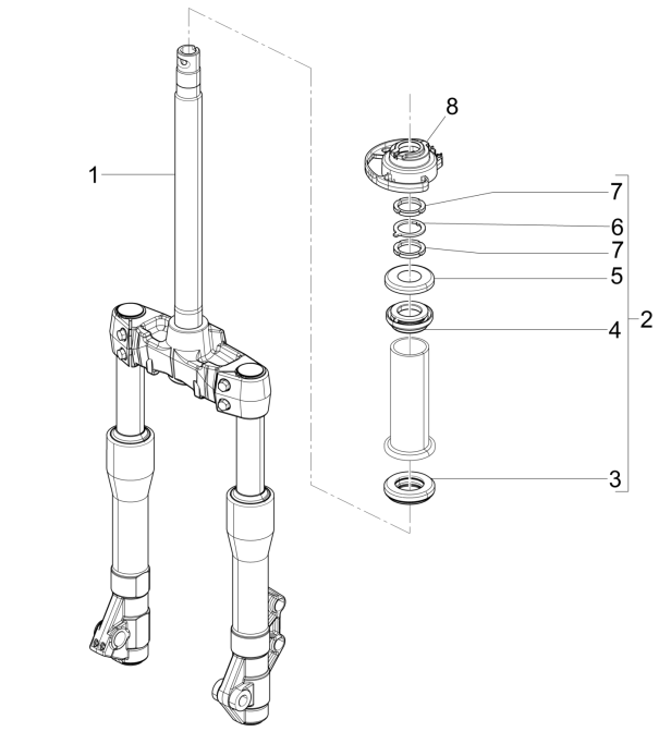 Vordere Gabel/Lenkrohr - Piaggio Beverly 125 RST 4T 4V IE E3 2010-2015 Lenkungslagergruppe (EMEA)