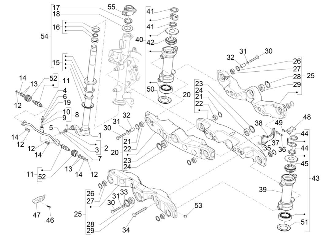 Vorderradgabel/Lenkrohr - Gruppe von Lenkungslagern Piaggio MP3 300 HPE/300 HPE SPORT E5 ABS 2020-2022 (EMEA)