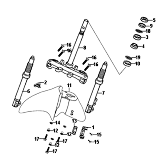 Vorderradgabel/ Vorderkotflügel/ Steuersatz Sym Symphony ST 200I Blau/ Schwarz/ Silber