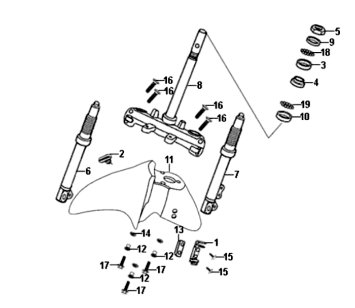 Vorderradgabel/Vorderradschutzblech/Headset Sym Symphony ST E3 Weiß (WH-006)