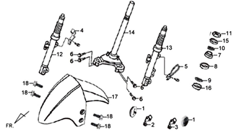 Voorvork/ voorspatbord/ balhoofdstel Sym XPRO 50 4-takt AC Euro 4 Black (BK-5560S)