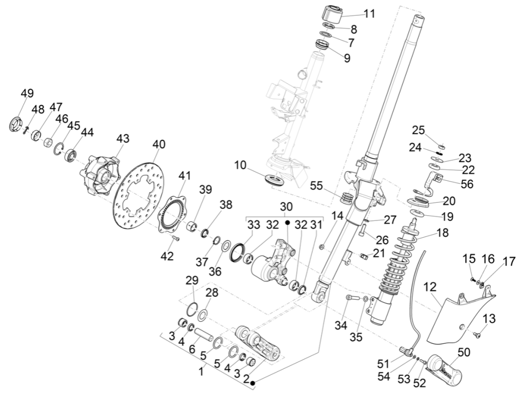 Vorderradgabel/Lenkrohr - Vespa GTS 125 4T E4 ABS 2019 Lenklagergruppe (EMEA)