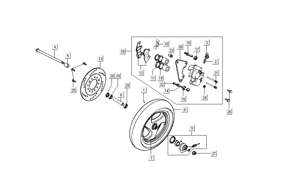 Vorderradkralle Kymco Super9 AC 2-Takt nm Silber - Schwarz