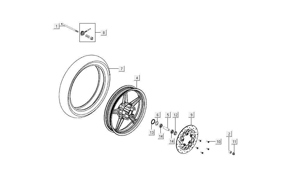 Vorderradzähler zu Kymco Super8 4-Takt ab 2009 weiß