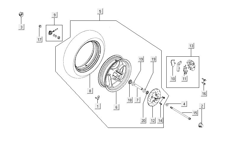 Vorderrad Kymco Agility 12' 4-Takt sportliches Blau