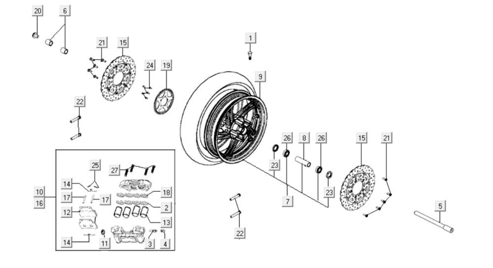 Vorderrad Kymco Xciting 400i Matt Schwarz