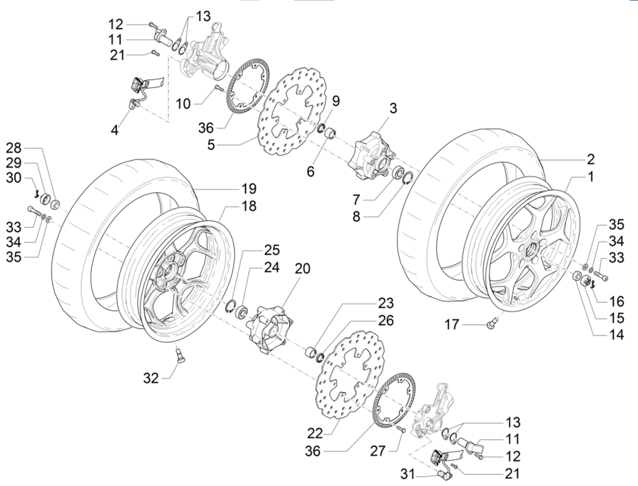 Piaggio MP3 350 Maxi Sport E4 ABS 2018-2020 Vorderrad (EMEA)