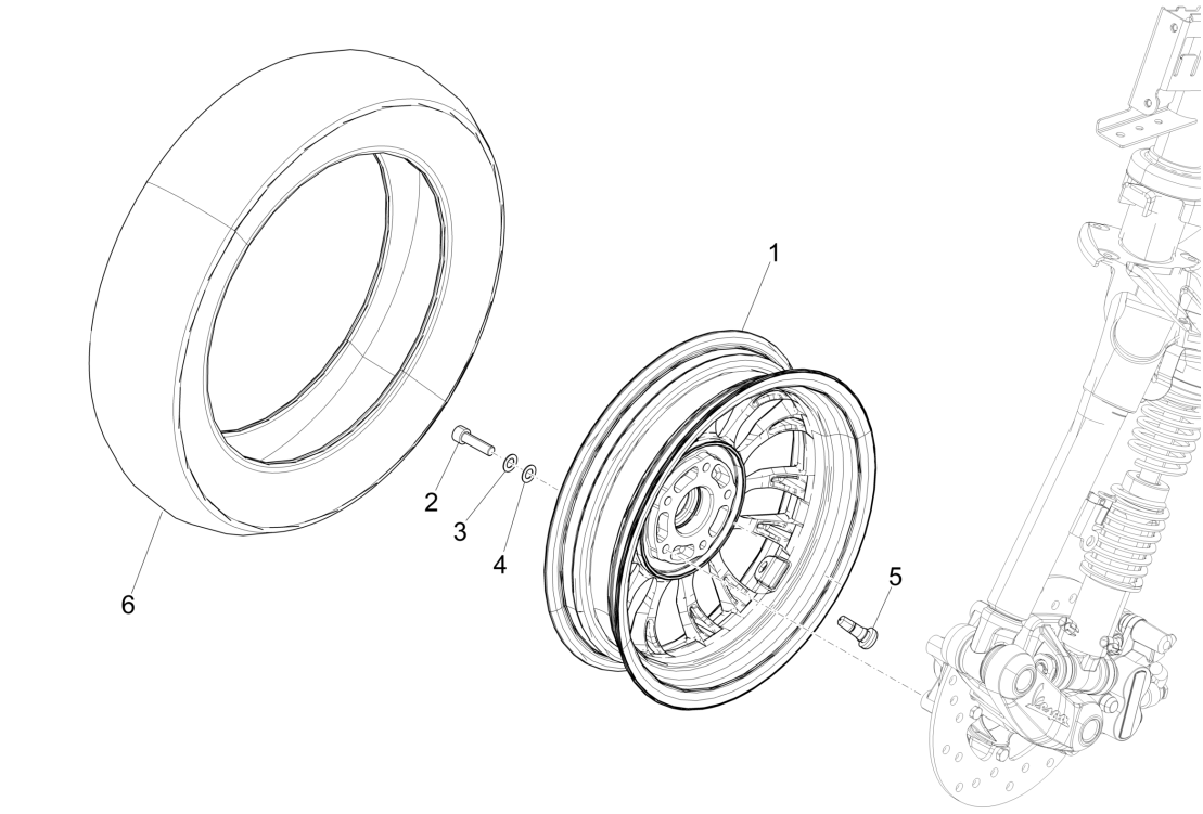 Vespa Sprint 4-Takt-Vorderrad mit 3 Ventilen (Euro5-Einspritzung IGET)