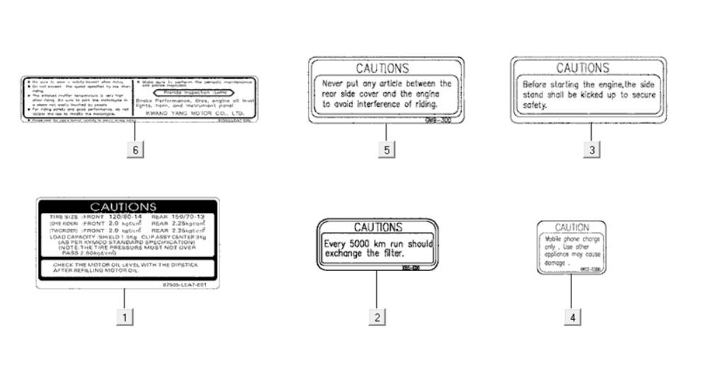 Warnaufkleber Kymco Downtown 300i weiß
