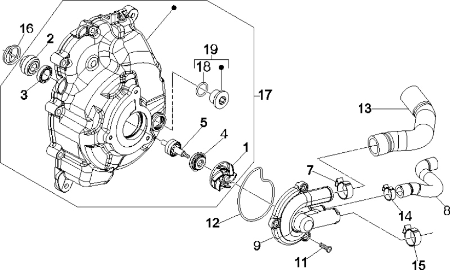 Wasserpumpe Vespa GTS 250 dh 2005-2016 (ohne ABS)